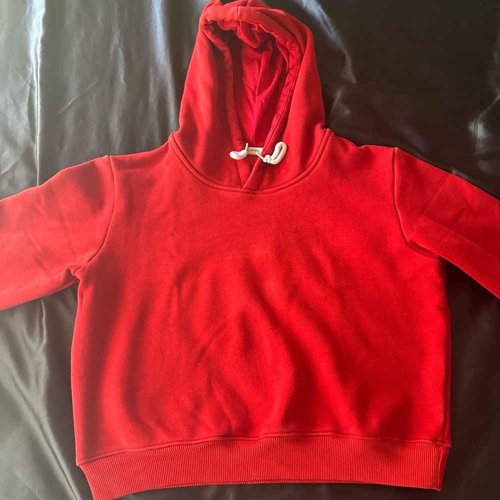 cropped red fleece lined hoodie